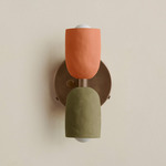 Ceramic Up Down Wall Sconce - Patina Brass Canopy / Terracotta Upper Shade