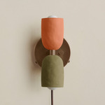 Ceramic Up Down Plug-In Wall Sconce - Patina Brass Canopy / Terracotta Upper Shade