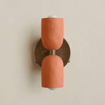 Ceramic Up Down Wall Sconce - Patina Brass Canopy / Terracotta Upper Shade