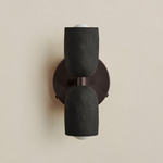 Ceramic Up Down Wall Sconce - Blackened Brass Canopy / Black Clay Upper Shade