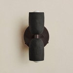 Ceramic Up Down Wall Sconce - Blackened Brass Canopy / Black Clay Upper Shade