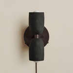 Ceramic Up Down Plug-In Wall Sconce - Blackened Brass Canopy / Black Clay Upper Shade