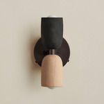Ceramic Up Down Wall Sconce - Blackened Brass Canopy / Black Clay Upper Shade