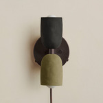 Ceramic Up Down Plug-In Wall Sconce - Blackened Brass Canopy / Black Clay Upper Shade