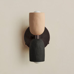 Ceramic Up Down Wall Sconce - Blackened Brass Canopy / Tan Clay Upper Shade