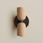 Ceramic Up Down Wall Sconce - Blackened Brass Canopy / Tan Clay Upper Shade