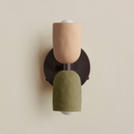Ceramic Up Down Wall Sconce - Blackened Brass Canopy / Tan Clay Upper Shade