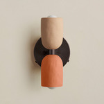 Ceramic Up Down Wall Sconce - Blackened Brass Canopy / Tan Clay Upper Shade