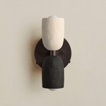 Ceramic Up Down Wall Sconce - Blackened Brass Canopy / White Clay Upper Shade