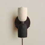 Ceramic Up Down Plug-In Wall Sconce - Blackened Brass Canopy / White Clay Upper Shade