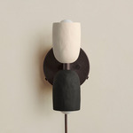 Ceramic Up Down Plug-In Wall Sconce - Blackened Brass Canopy / White Clay Upper Shade
