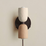 Ceramic Up Down Plug-In Wall Sconce - Blackened Brass Canopy / White Clay Upper Shade