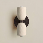 Ceramic Up Down Wall Sconce - Blackened Brass Canopy / White Clay Upper Shade