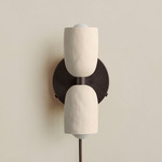 Ceramic Up Down Plug-In Wall Sconce - Blackened Brass Canopy / White Clay Upper Shade