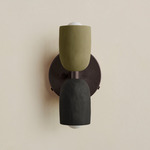 Ceramic Up Down Wall Sconce - Blackened Brass Canopy / Green Clay Upper Shade