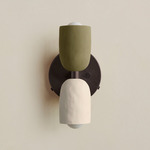 Ceramic Up Down Wall Sconce - Blackened Brass Canopy / Green Clay Upper Shade