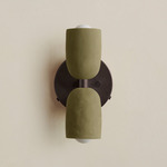 Ceramic Up Down Wall Sconce - Blackened Brass Canopy / Green Clay Upper Shade
