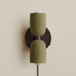 Ceramic Up Down Plug-In Wall Sconce - Blackened Brass Canopy / Green Clay Upper Shade