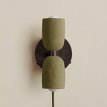 Ceramic Up Down Plug-In Wall Sconce - Blackened Brass Canopy / Green Clay Upper Shade