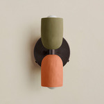Ceramic Up Down Wall Sconce - Blackened Brass Canopy / Green Clay Upper Shade