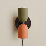 Ceramic Up Down Plug-In Wall Sconce - Blackened Brass Canopy / Green Clay Upper Shade