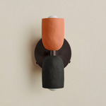 Ceramic Up Down Wall Sconce - Blackened Brass Canopy / Terracotta Upper Shade