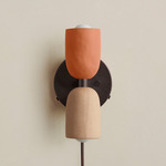 Ceramic Up Down Plug-In Wall Sconce - Blackened Brass Canopy / Terracotta Upper Shade