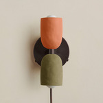Ceramic Up Down Plug-In Wall Sconce - Blackened Brass Canopy / Terracotta Upper Shade
