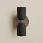 Ceramic Up Down Wall Sconce - Pewter Canopy / Black Clay Upper Shade