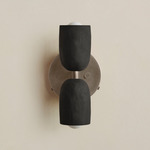 Ceramic Up Down Wall Sconce - Pewter Canopy / Black Clay Upper Shade