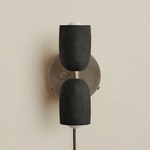 Ceramic Up Down Plug-In Wall Sconce - Pewter Canopy / Black Clay Upper Shade