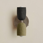 Ceramic Up Down Wall Sconce - Pewter Canopy / Black Clay Upper Shade