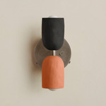 Ceramic Up Down Wall Sconce - Pewter Canopy / Black Clay Upper Shade
