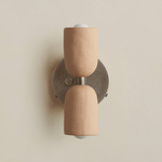 Ceramic Up Down Wall Sconce - Pewter Canopy / Tan Clay Upper Shade