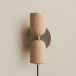 Ceramic Up Down Plug-In Wall Sconce - Pewter Canopy / Tan Clay Upper Shade