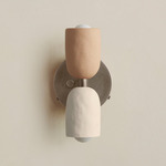 Ceramic Up Down Wall Sconce - Pewter Canopy / Tan Clay Upper Shade