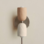Ceramic Up Down Plug-In Wall Sconce - Pewter Canopy / Tan Clay Upper Shade