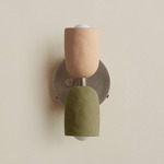 Ceramic Up Down Wall Sconce - Pewter Canopy / Tan Clay Upper Shade
