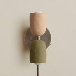 Ceramic Up Down Plug-In Wall Sconce - Pewter Canopy / Tan Clay Upper Shade