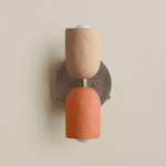 Ceramic Up Down Wall Sconce - Pewter Canopy / Tan Clay Upper Shade
