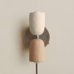 Ceramic Up Down Plug-In Wall Sconce - Pewter Canopy / White Clay Upper Shade