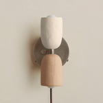 Ceramic Up Down Plug-In Wall Sconce - Pewter Canopy / White Clay Upper Shade