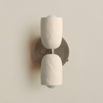 Ceramic Up Down Wall Sconce - Pewter Canopy / White Clay Upper Shade