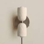 Ceramic Up Down Plug-In Wall Sconce - Pewter Canopy / White Clay Upper Shade