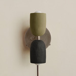 Ceramic Up Down Plug-In Wall Sconce - Pewter Canopy / Green Clay Upper Shade