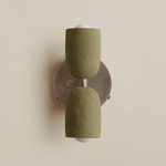 Ceramic Up Down Wall Sconce - Pewter Canopy / Green Clay Upper Shade