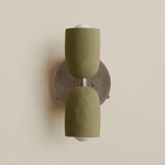 Ceramic Up Down Wall Sconce - Pewter Canopy / Green Clay Upper Shade