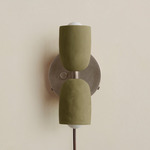 Ceramic Up Down Plug-In Wall Sconce - Pewter Canopy / Green Clay Upper Shade