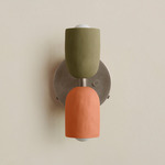 Ceramic Up Down Wall Sconce - Pewter Canopy / Green Clay Upper Shade