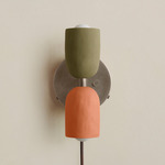 Ceramic Up Down Plug-In Wall Sconce - Pewter Canopy / Green Clay Upper Shade